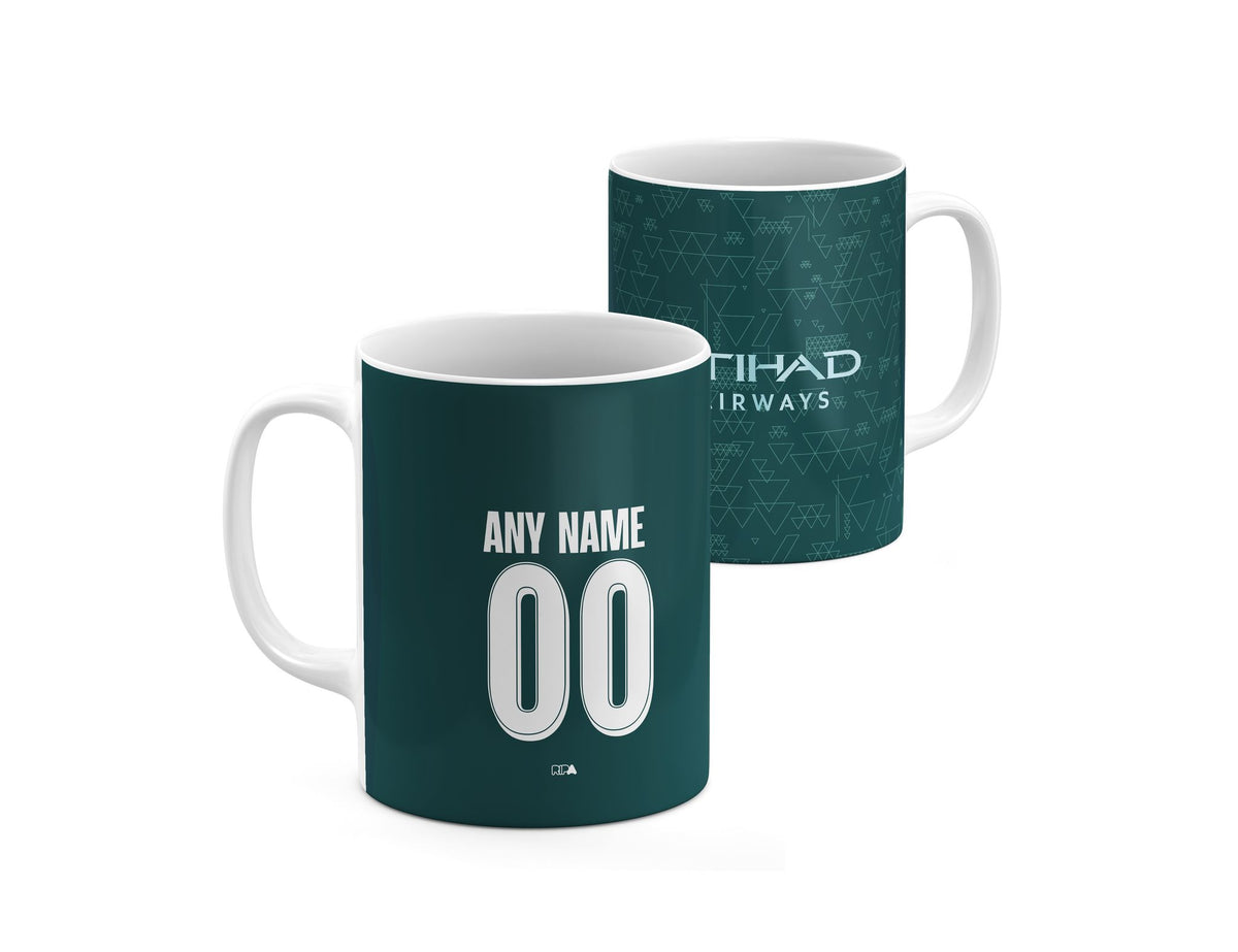 Mug with the Manchester City 2025-26 Fourth football shirt design by RIPA Football