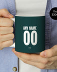 Mug with the Manchester City 2025-26 Fourth football shirt design by RIPA Football