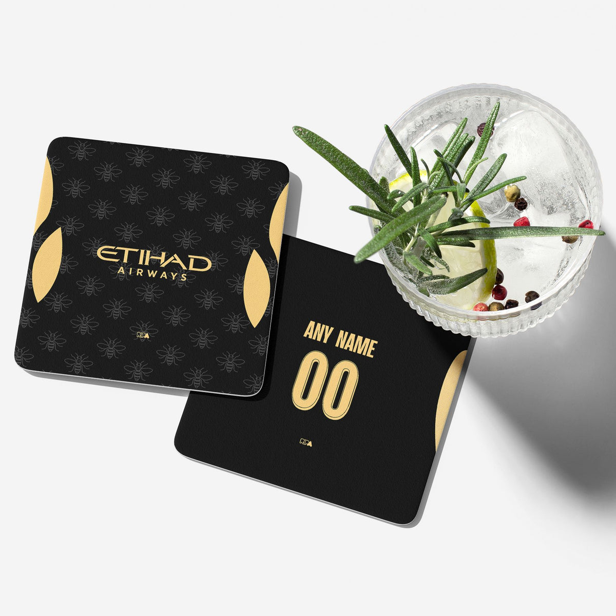 Coaster with the Manchester City 2026-27 Away football shirt design by RIPA Football