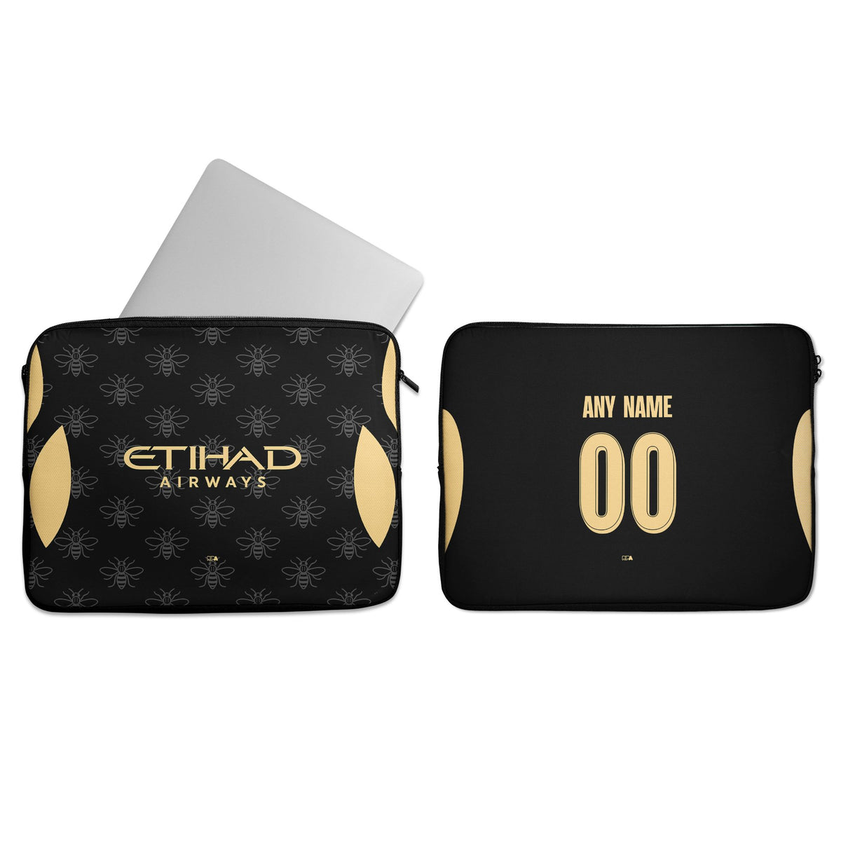 Laptop sleeve with the Manchester City 2026-27 Away football shirt design by RIPA Football