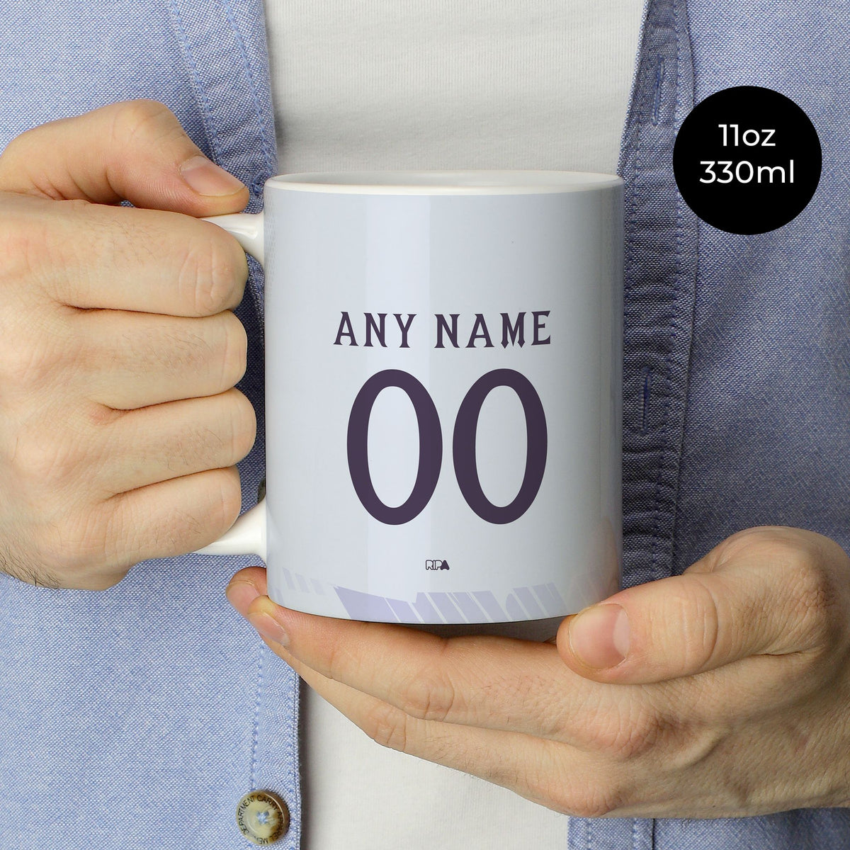 Mug with the Manchester United 2025-26 Away football shirt design by RIPA Football
