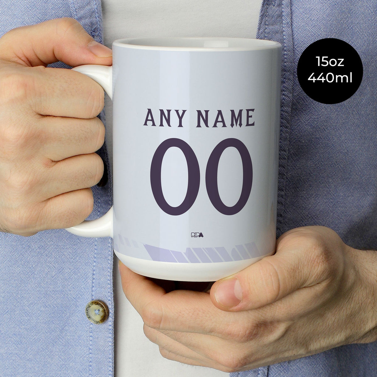 Mug with the Manchester United 2025-26 Away football shirt design by RIPA Football
