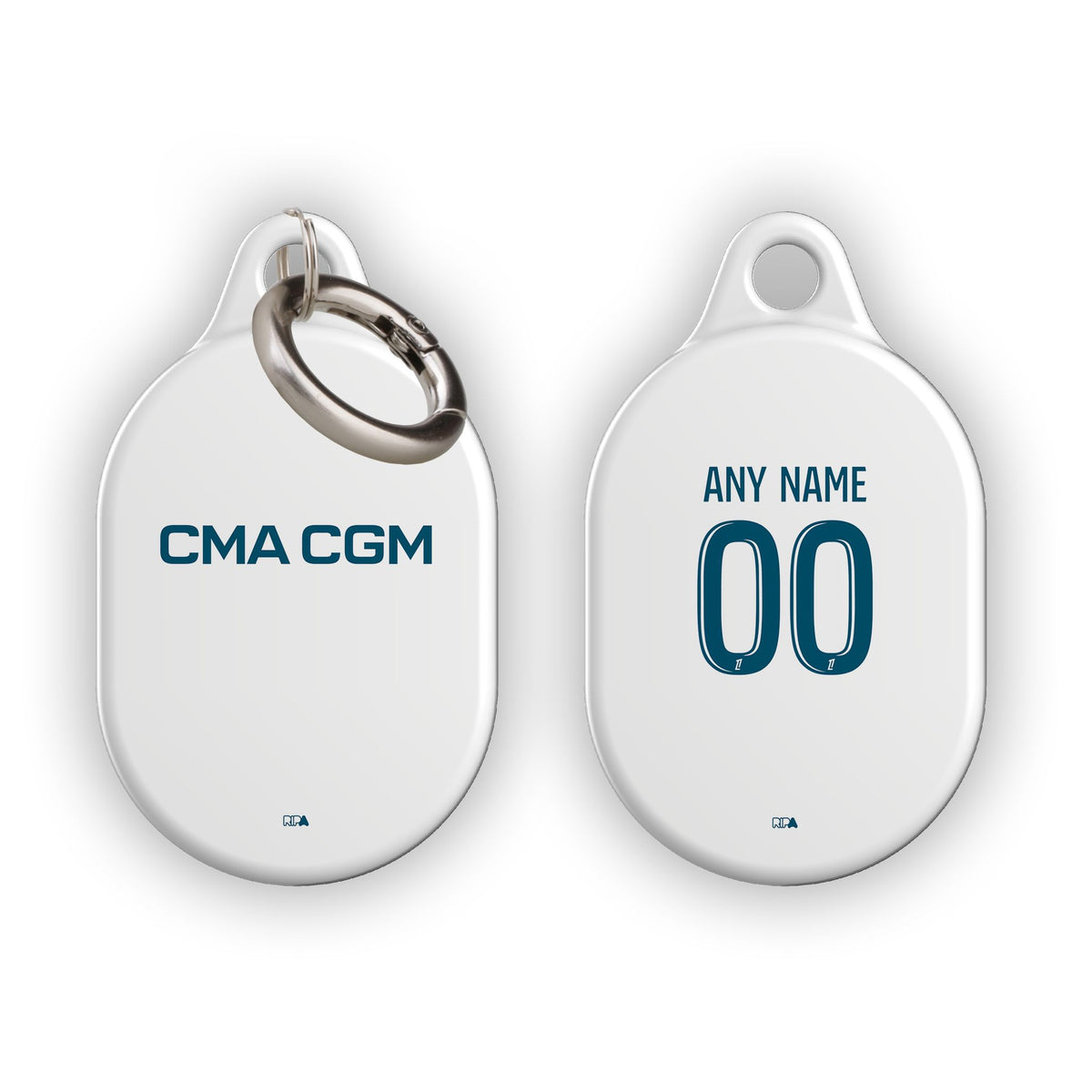 AirTag holder with the Olympique Marseille 2024-25 Home football shirt design by RIPA Football