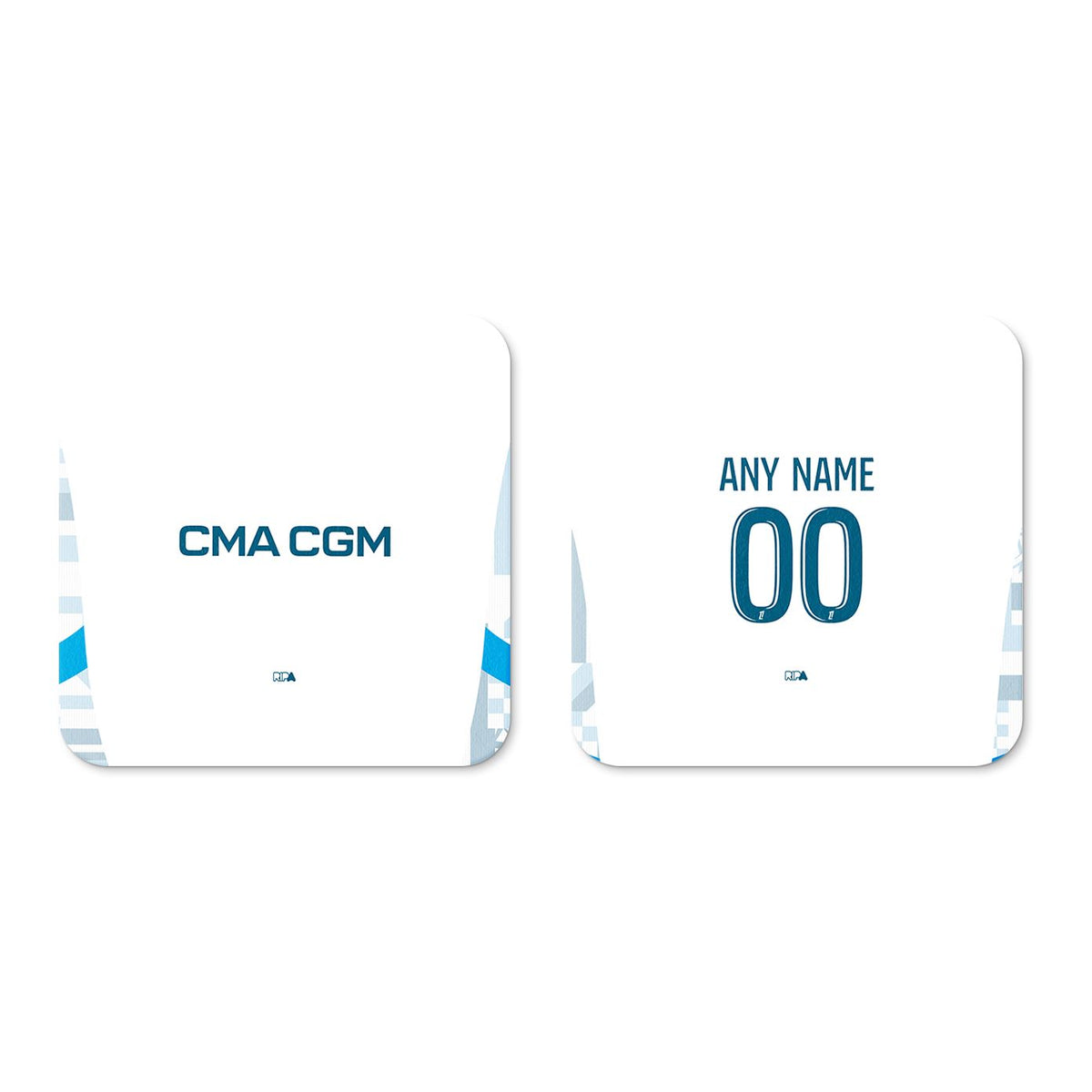 Coaster with the Olympique Marseille 2024-25 Home football shirt design by RIPA Football