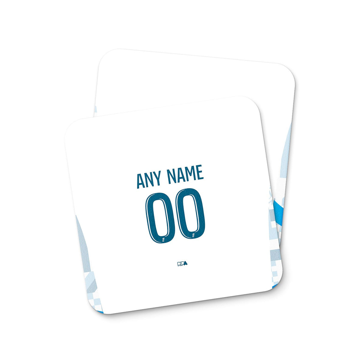 Coaster with the Olympique Marseille 2024-25 Home football shirt design by RIPA Football