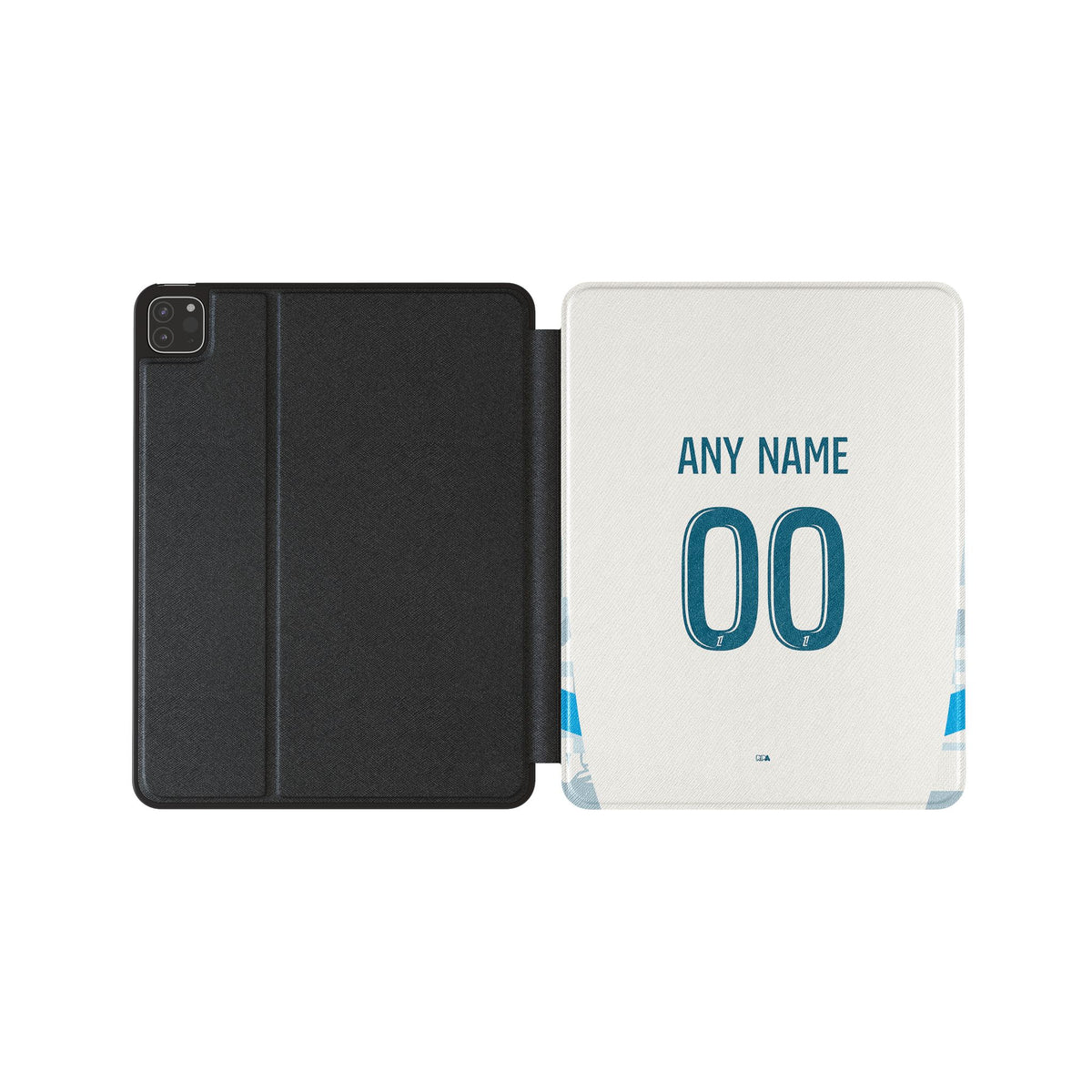 iPad case with the Olympique Marseille 2024-25 Home football shirt design by RIPA Football