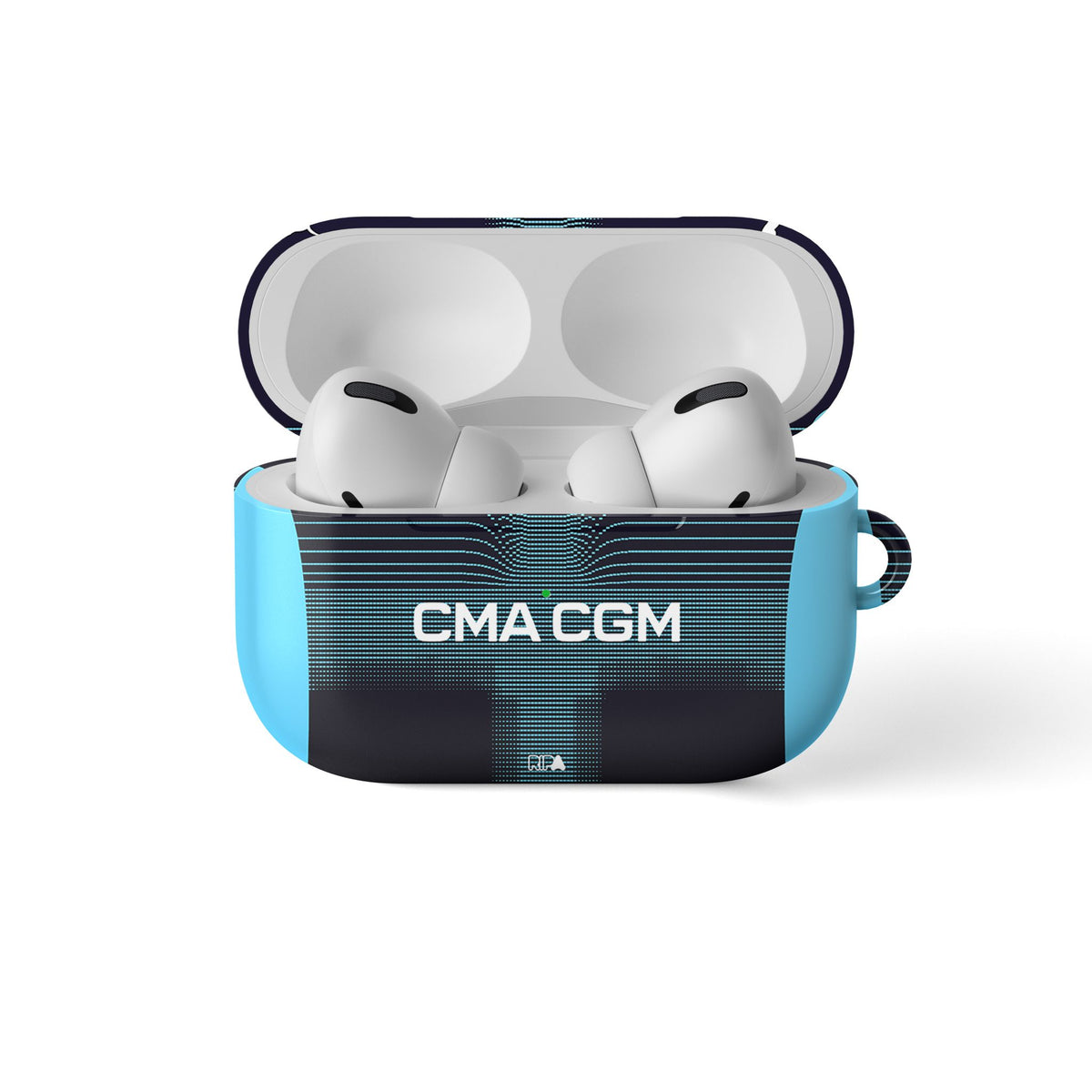 AirPods case with the Olympique Marseille 2025-26 Away football shirt design by RIPA Football