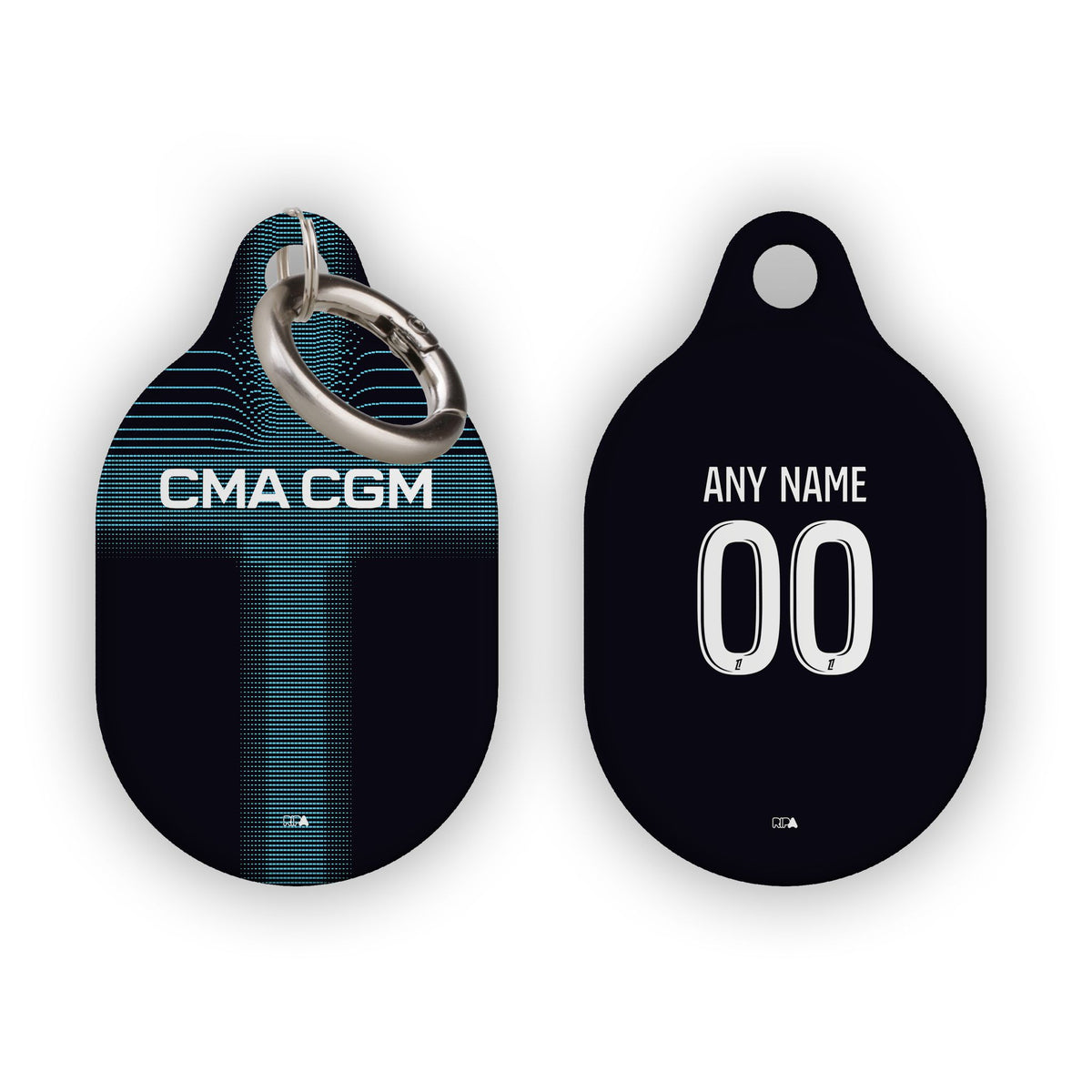 AirTag holder with the Olympique Marseille 2025-26 Away football shirt design by RIPA Football