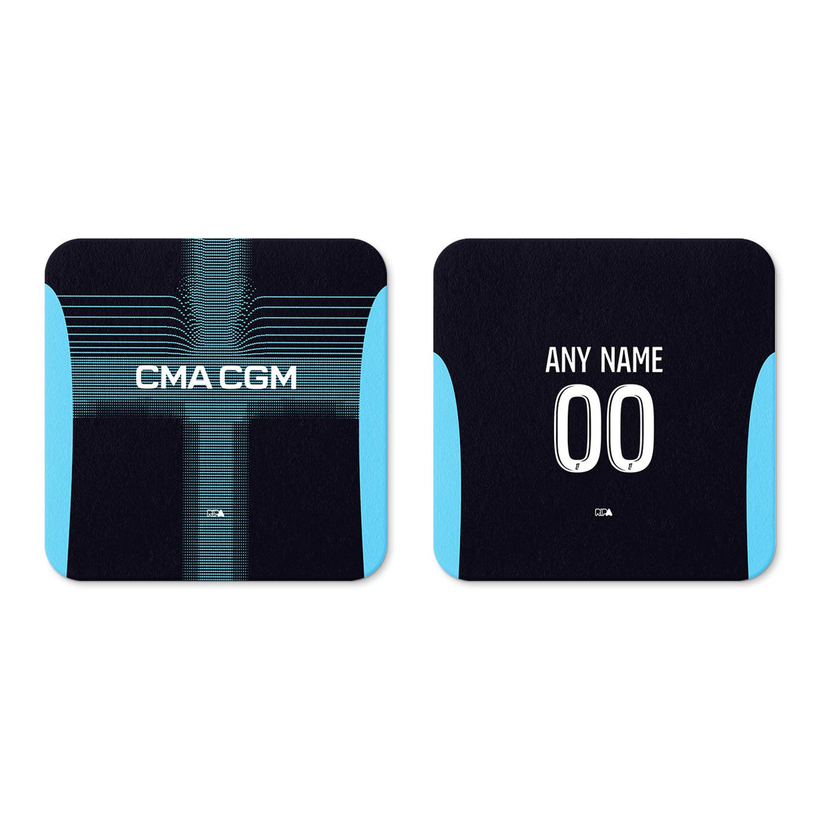 Coaster with the Olympique Marseille 2025-26 Away football shirt design by RIPA Football