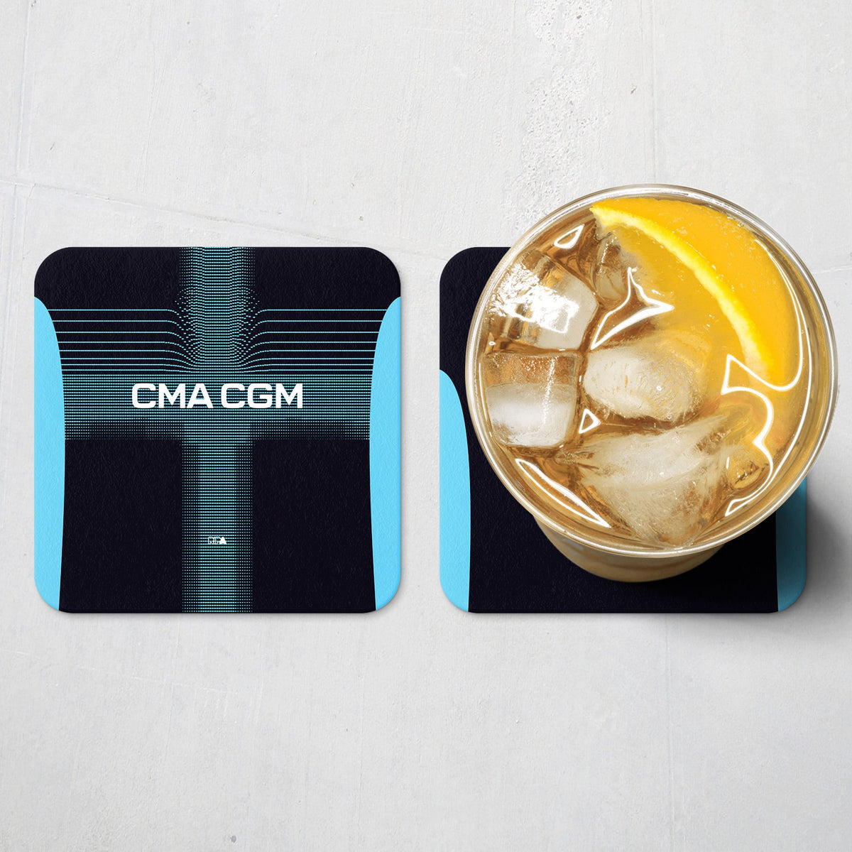 Coaster with the Olympique Marseille 2025-26 Away football shirt design by RIPA Football