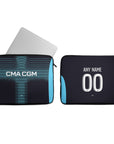 Laptop sleeve with the Olympique Marseille 2025-26 Away football shirt design by RIPA Football