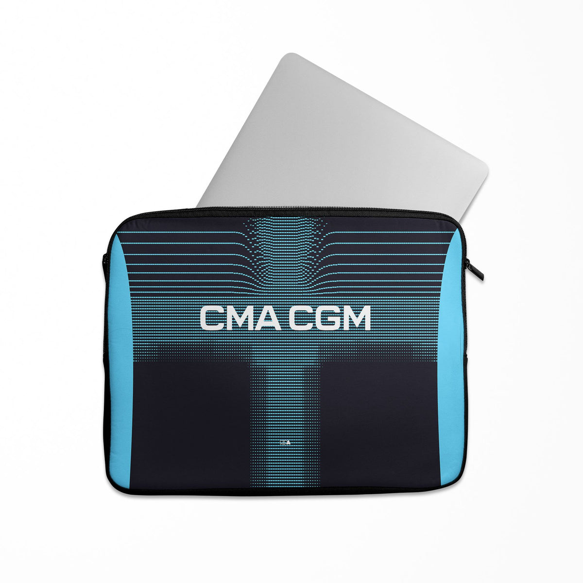 Laptop sleeve with the Olympique Marseille 2025-26 Away football shirt design by RIPA Football
