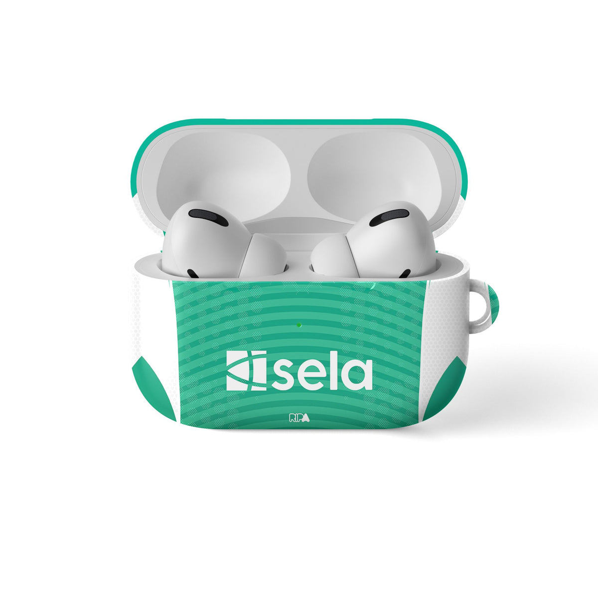 AirPods case with the Newcastle 2025-26 Away football shirt design by RIPA Football