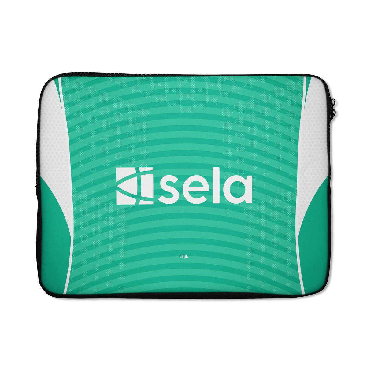 Laptop sleeve with the Newcastle 2025-26 Away football shirt design by RIPA Football