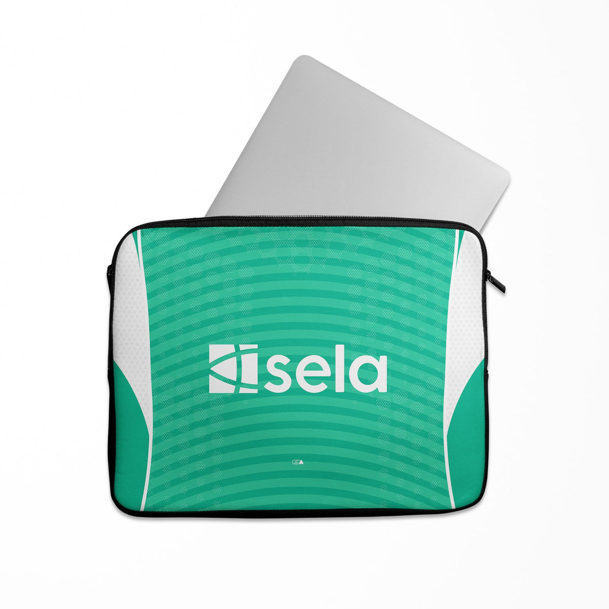 Laptop sleeve with the Newcastle 2025-26 Away football shirt design by RIPA Football