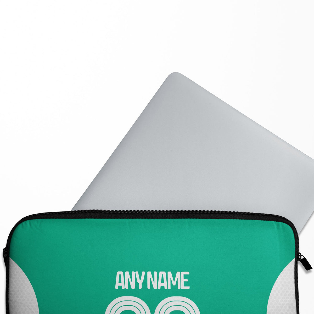 Laptop sleeve with the Newcastle 2025-26 Away football shirt design by RIPA Football