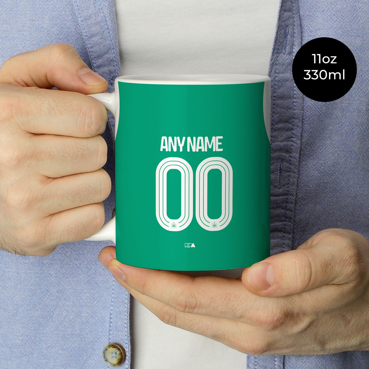 Mug with the Newcastle 2025-26 Away football shirt design by RIPA Football