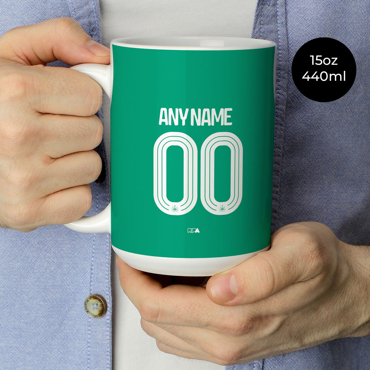 Mug with the Newcastle 2025-26 Away football shirt design by RIPA Football