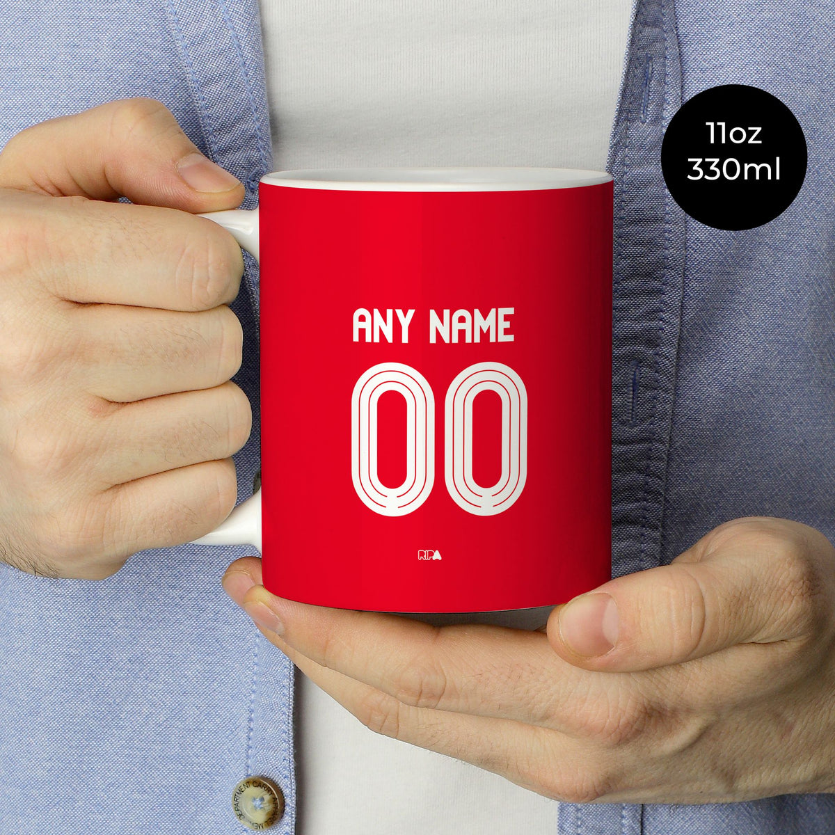 Mug with the Nottingham Forest 2025-26 Home football shirt design by RIPA Football
