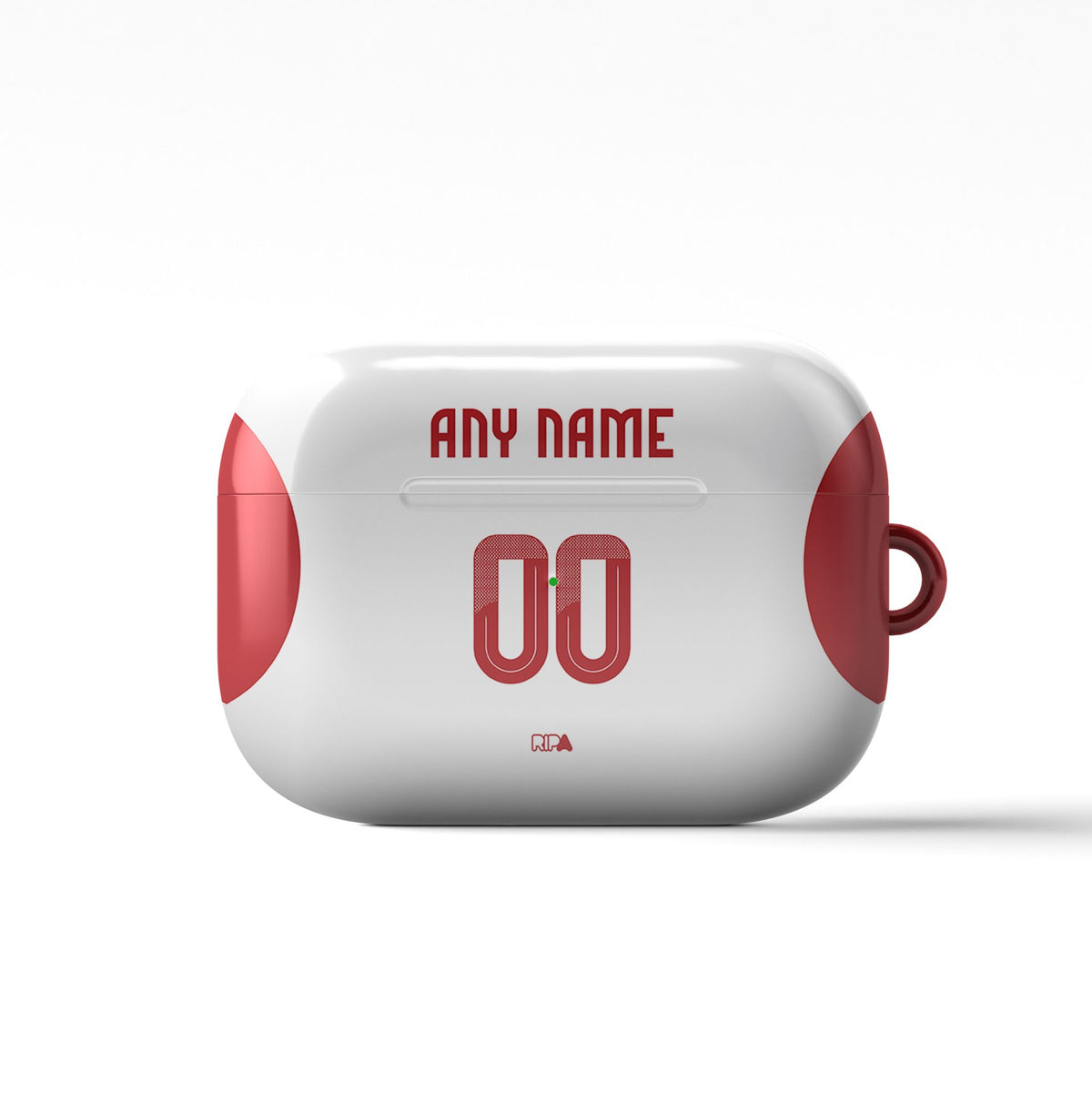 AirPods case with the Olympiacos 2025-26 Away football shirt design by RIPA Football