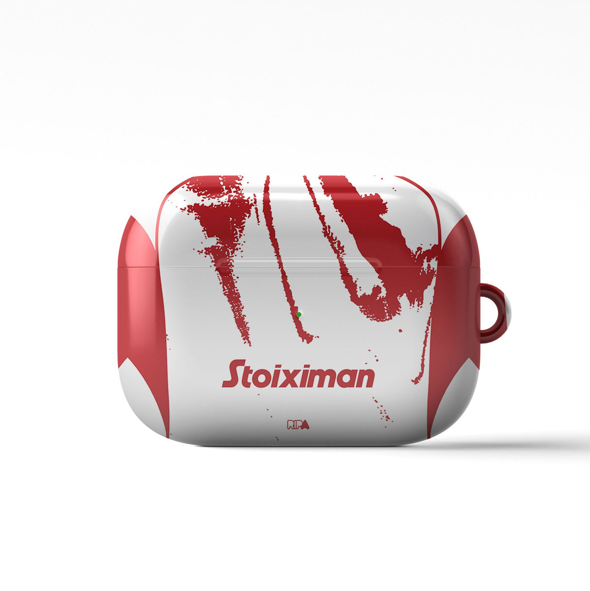 AirPods case with the Olympiacos 2025-26 Away football shirt design by RIPA Football