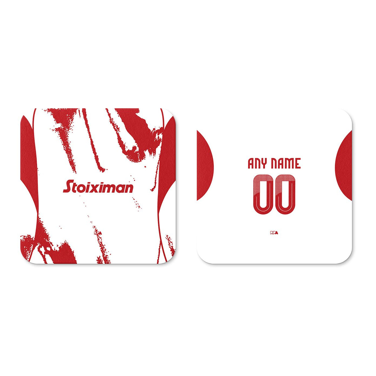 Coaster with the Olympiacos 2025-26 Away football shirt design by RIPA Football