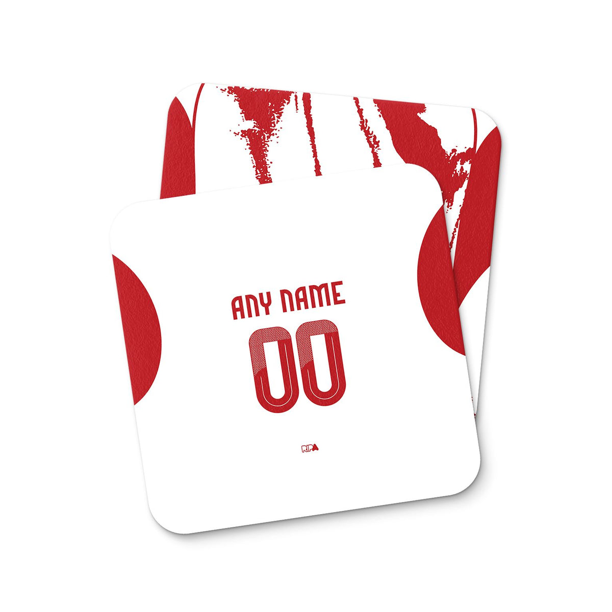 Coaster with the Olympiacos 2025-26 Away football shirt design by RIPA Football