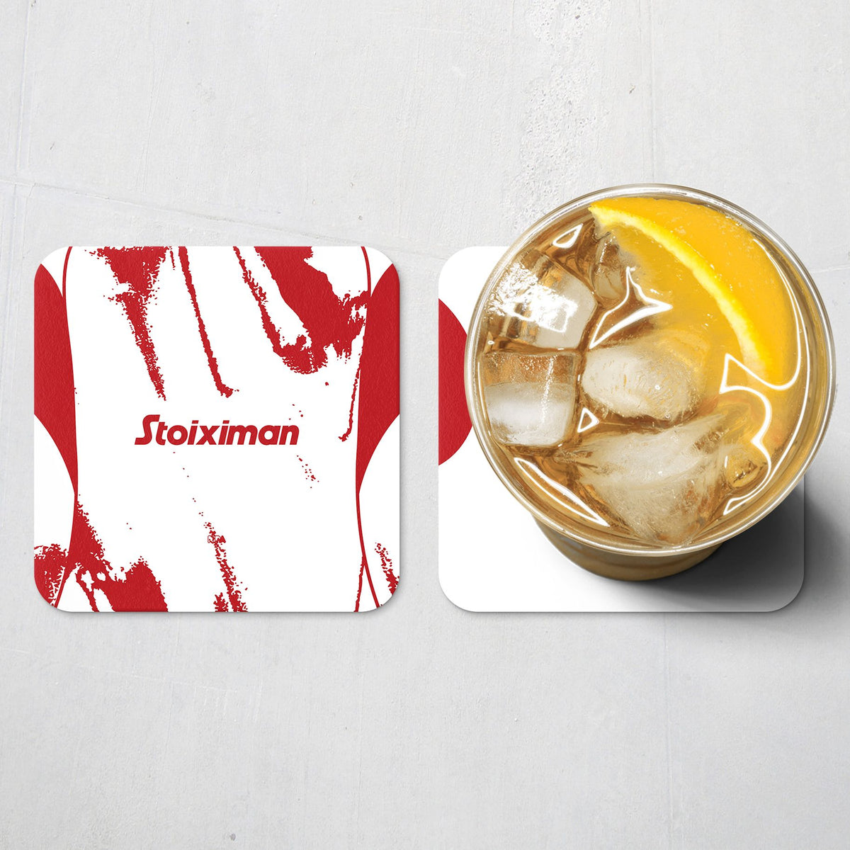 Coaster with the Olympiacos 2025-26 Away football shirt design by RIPA Football