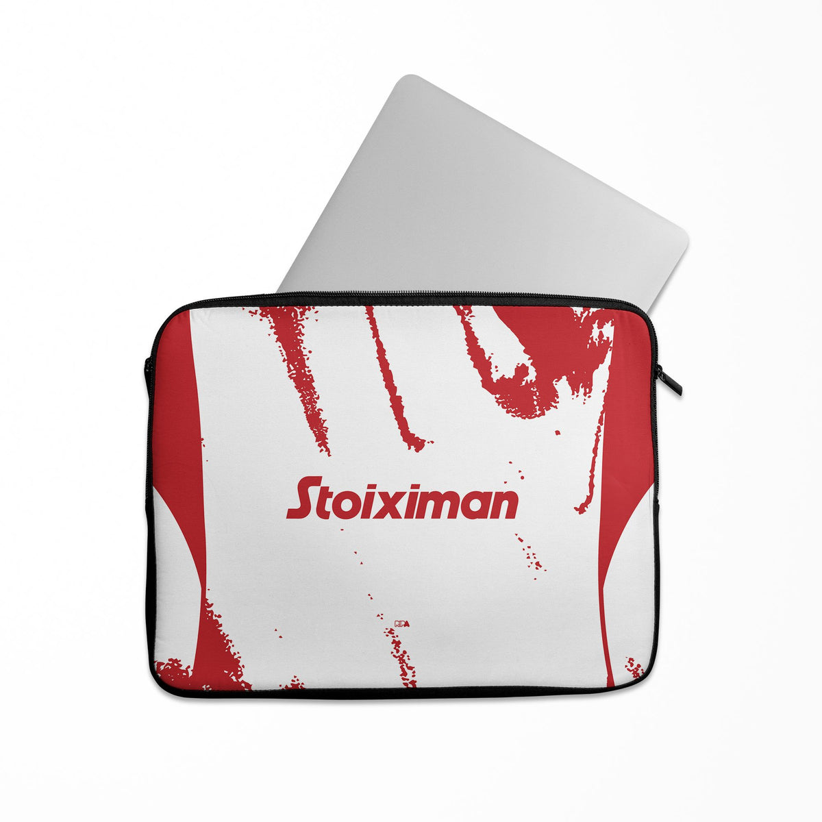 Laptop sleeve with the Olympiacos 2025-26 Away football shirt design by RIPA Football
