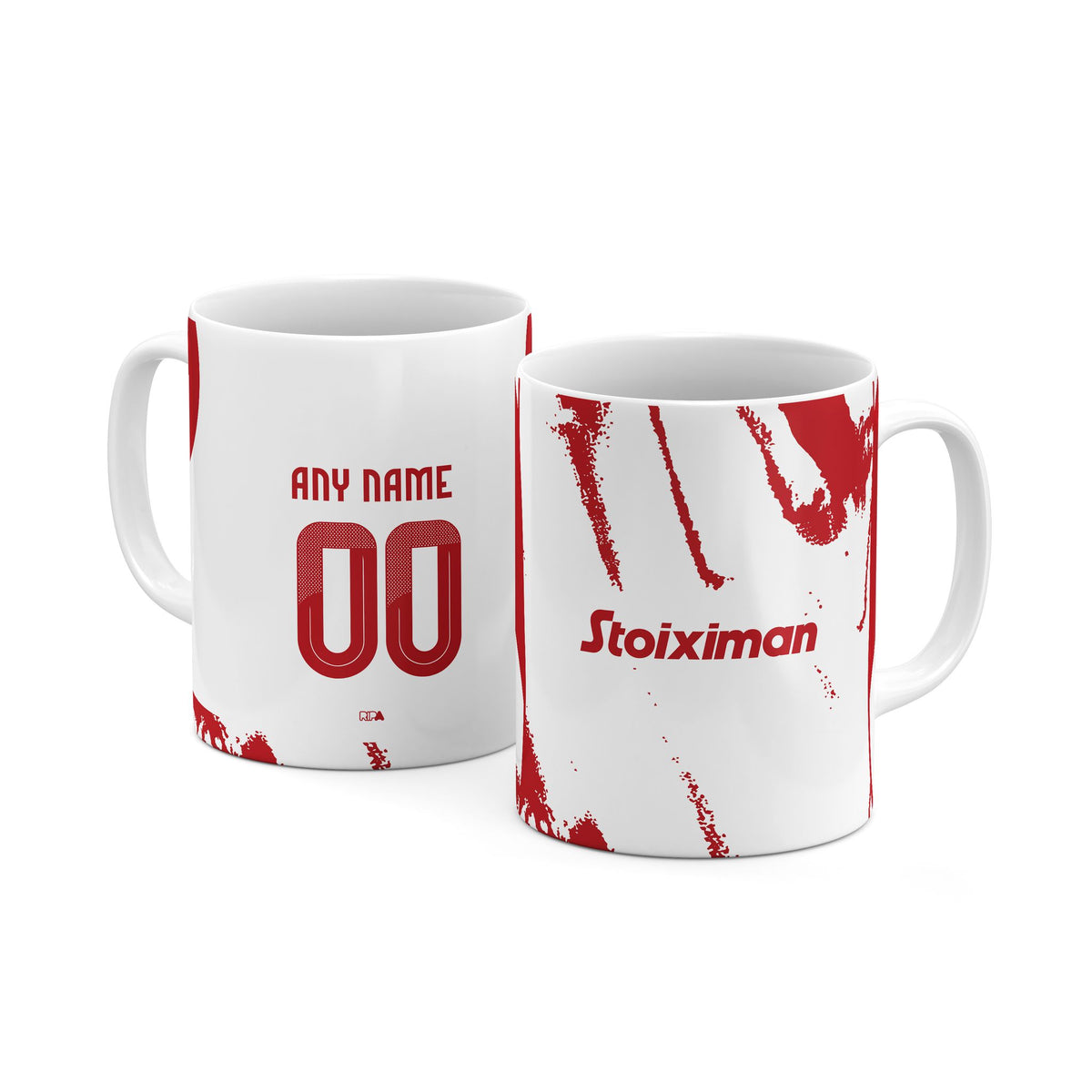 Mug with the Olympiacos 2025-26 Away football shirt design by RIPA Football