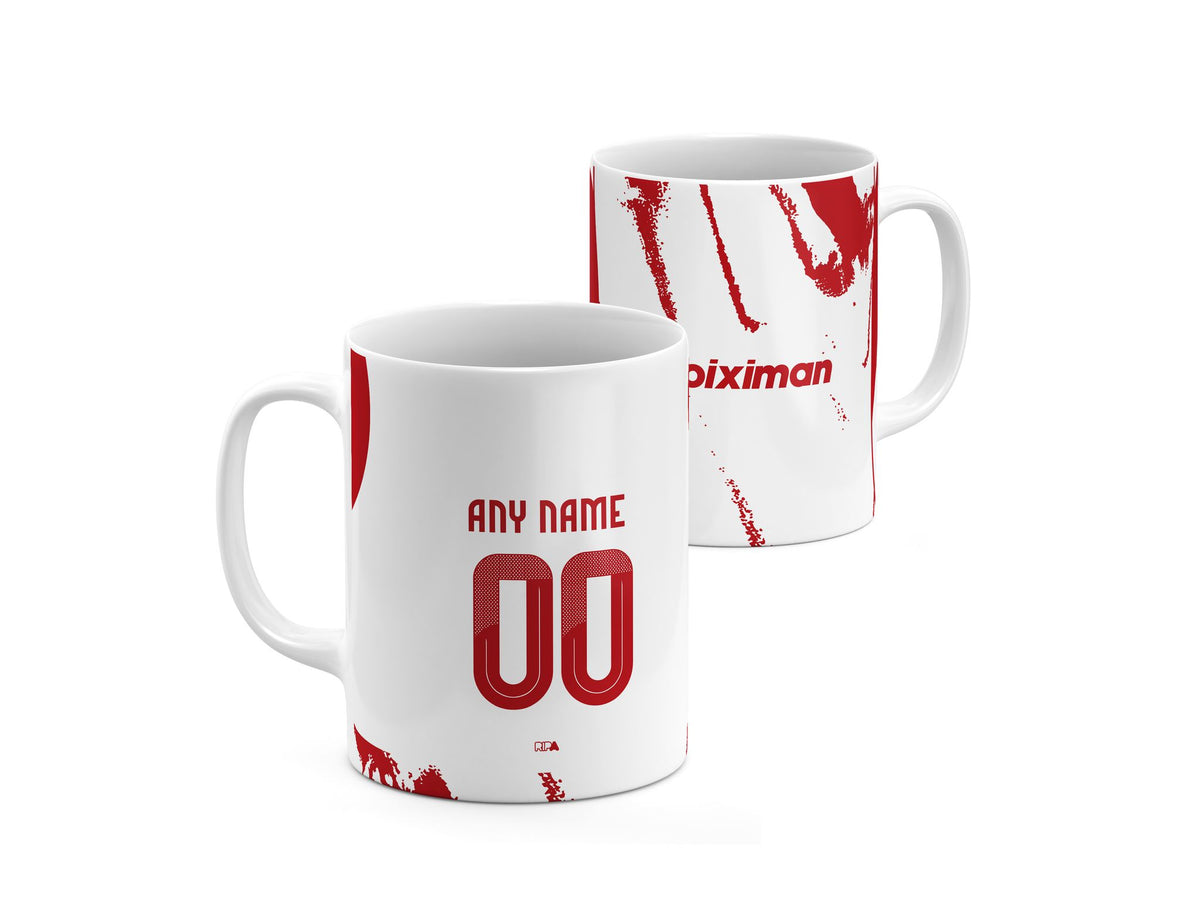 Mug with the Olympiacos 2025-26 Away football shirt design by RIPA Football