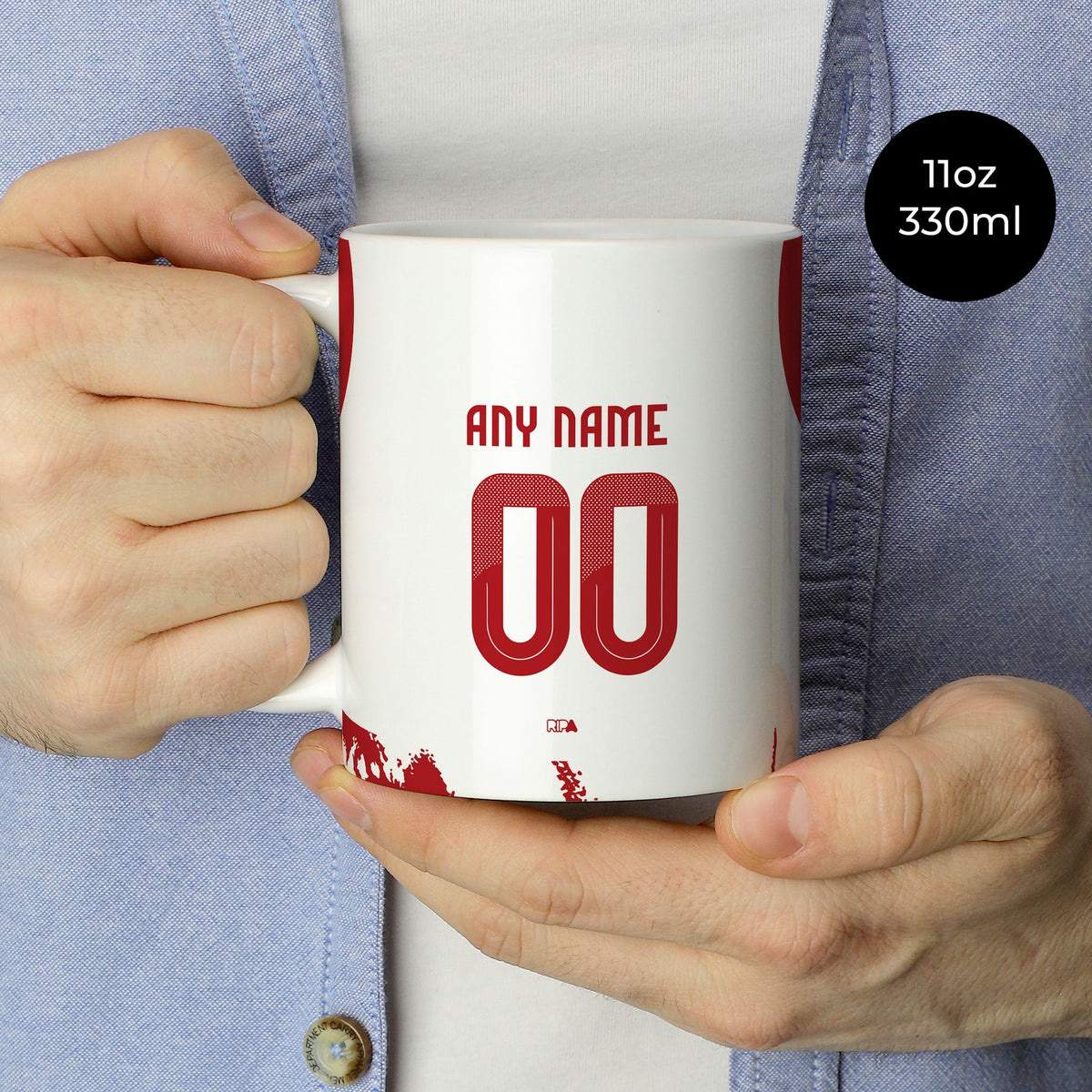 Mug with the Olympiacos 2025-26 Away football shirt design by RIPA Football