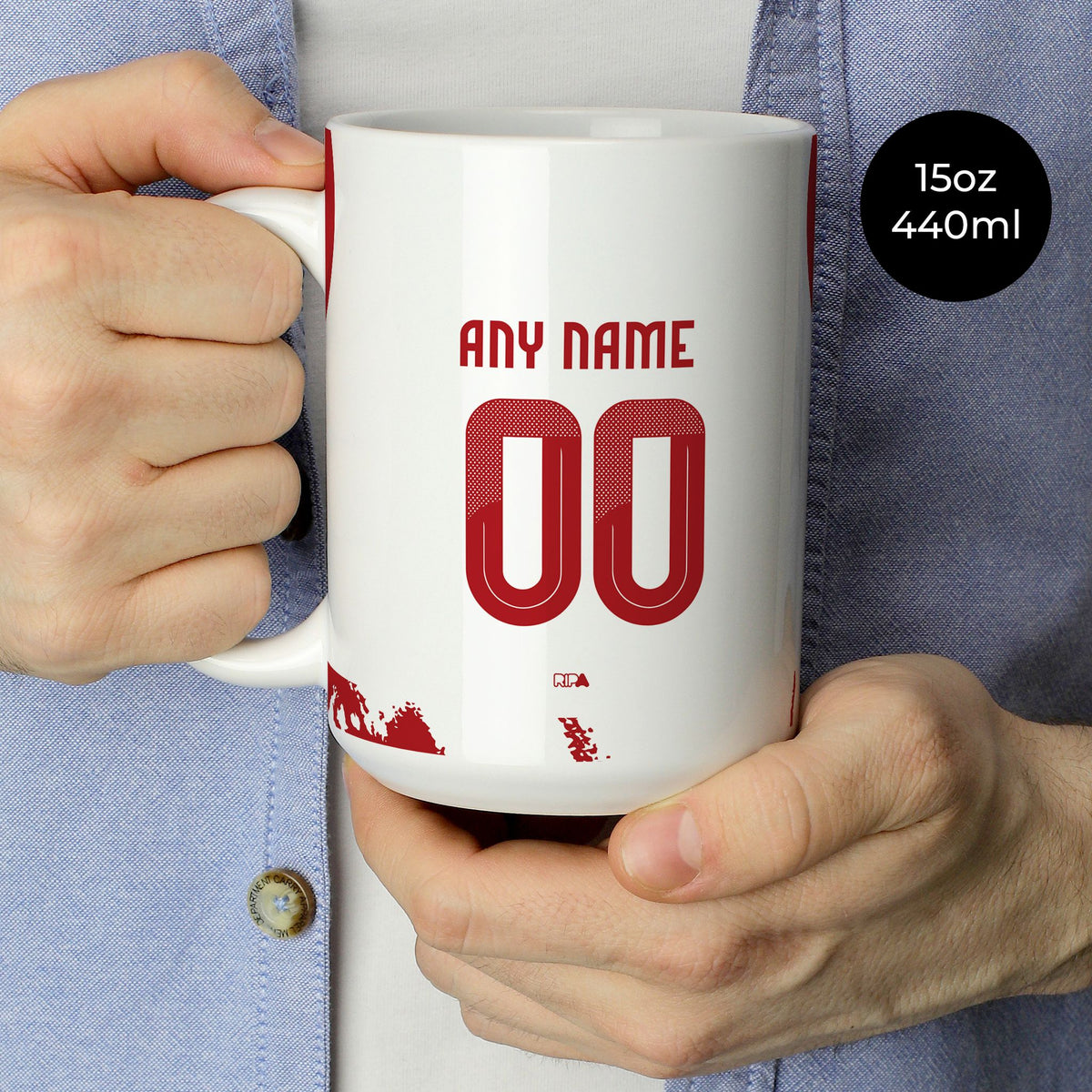 Mug with the Olympiacos 2025-26 Away football shirt design by RIPA Football
