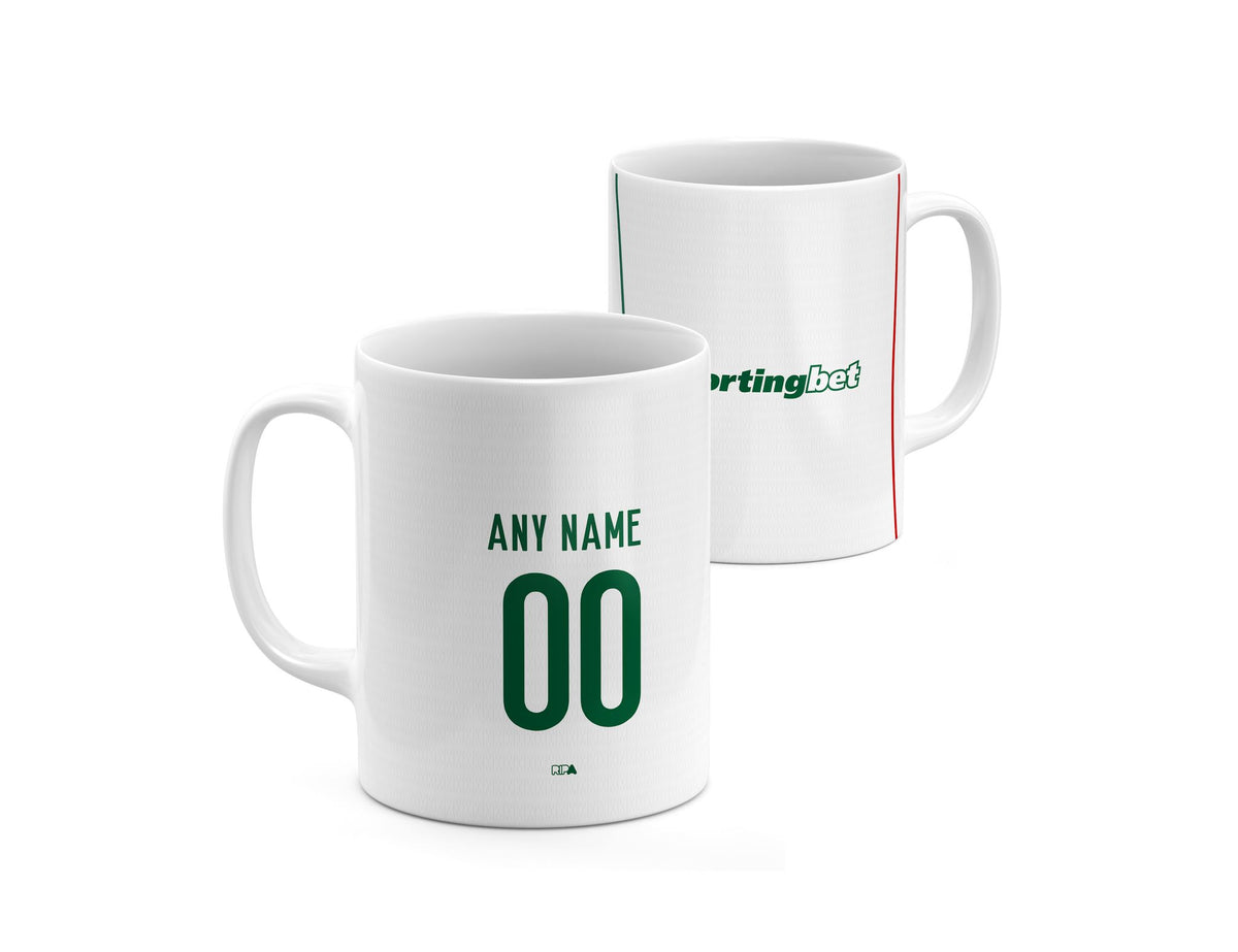 Mug with the Palmeiras 2026 Away football shirt design by RIPA Football