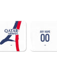 Coaster with the Paris Saint Germain 2025-26 Away football shirt design by RIPA Football