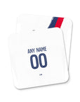 Coaster with the Paris Saint Germain 2025-26 Away football shirt design by RIPA Football