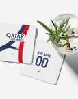 Coaster with the Paris Saint Germain 2025-26 Away football shirt design by RIPA Football