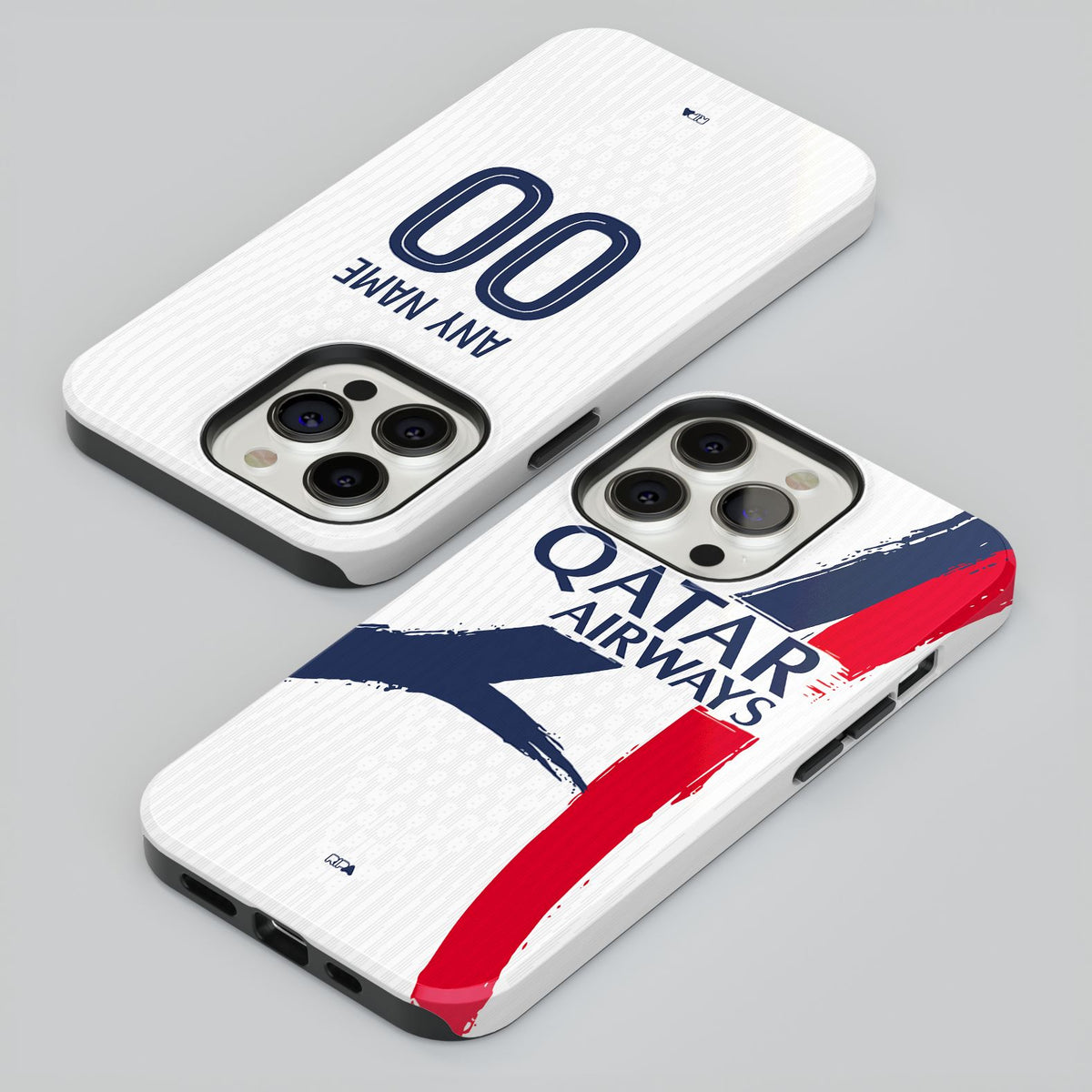 Phone case with the Paris Saint Germain 2025-26 Away football shirt design by RIPA Football