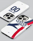 Phone case with the Paris Saint Germain 2025-26 Away football shirt design by RIPA Football