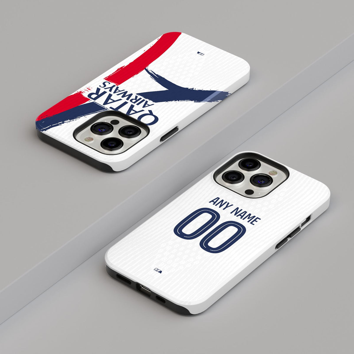 Phone case with the Paris Saint Germain 2025-26 Away football shirt design by RIPA Football