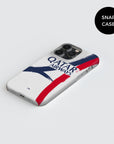 Phone case with the Paris Saint Germain 2025-26 Away football shirt design by RIPA Football