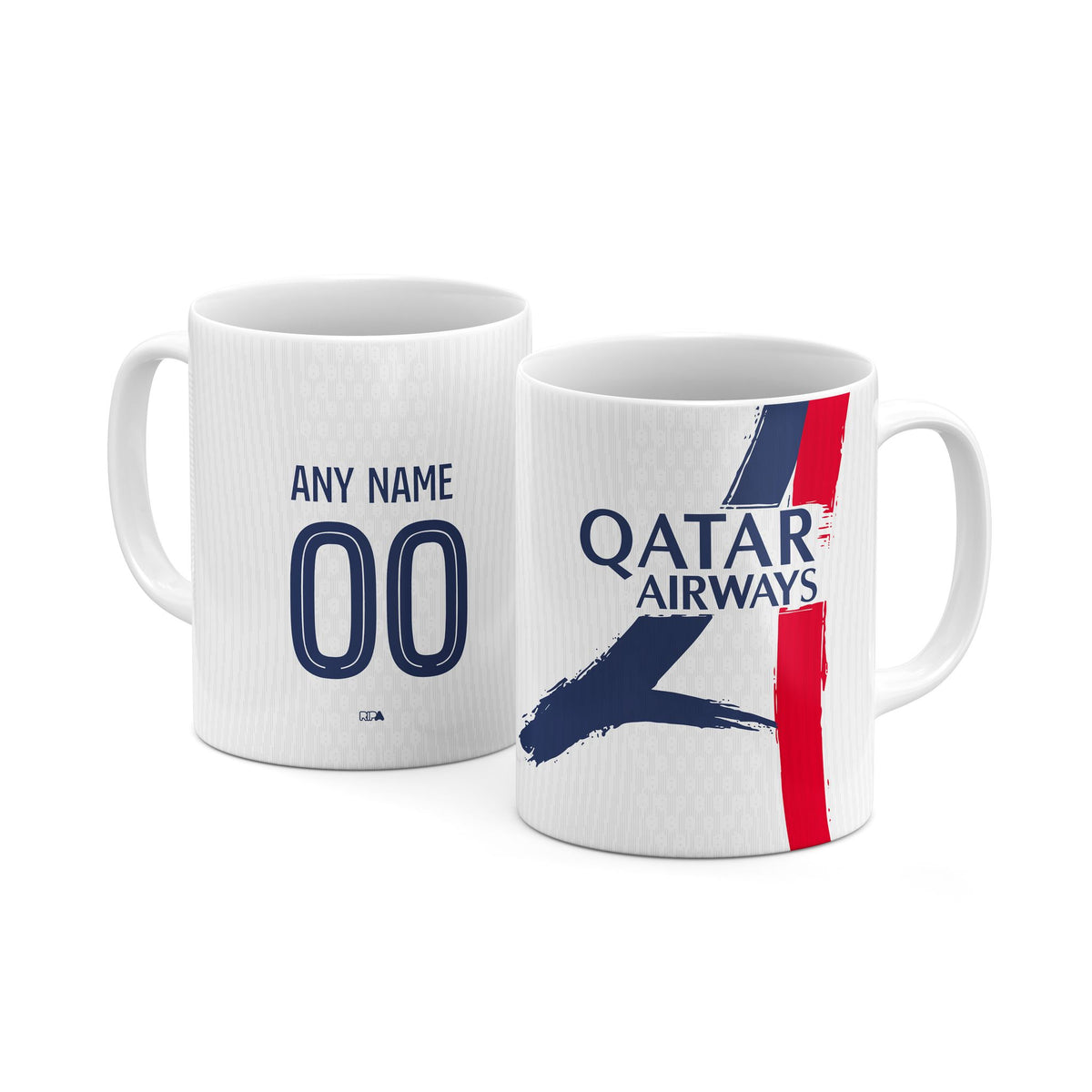 Mug with the Paris Saint Germain 2025-26 Away football shirt design by RIPA Football