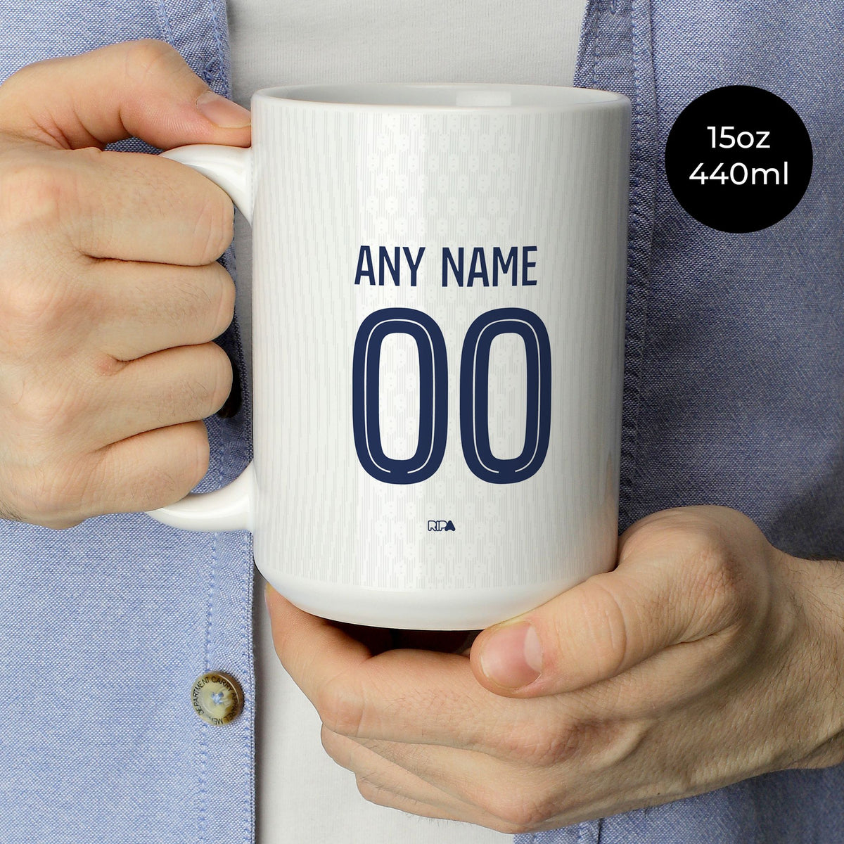 Mug with the Paris Saint Germain 2025-26 Away football shirt design by RIPA Football
