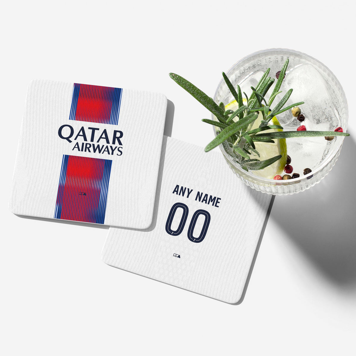 Coaster with the Paris Saint Germain 2026-27 Away football shirt design by RIPA Football