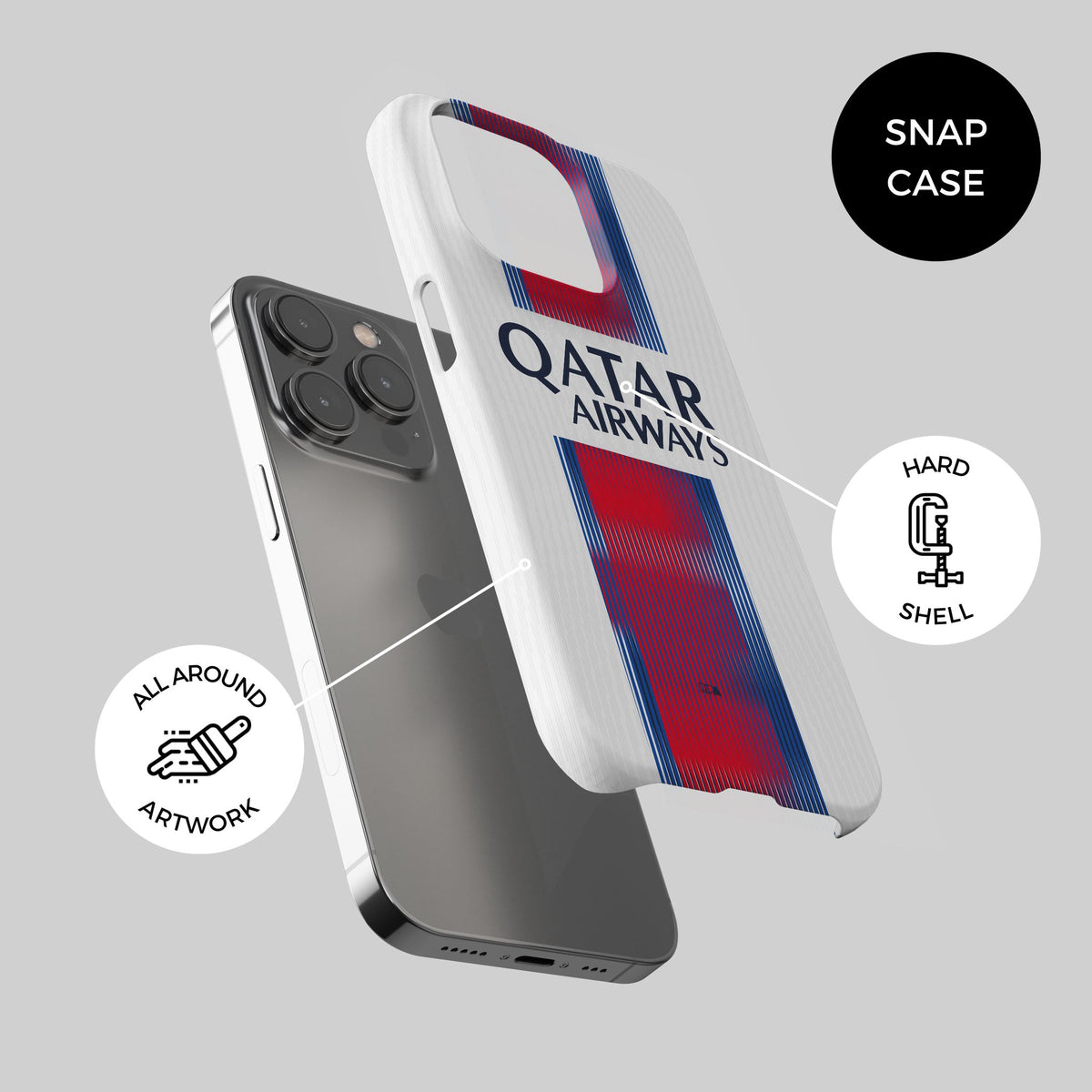 Phone case with the Paris Saint Germain 2026-27 Away football shirt design by RIPA Football