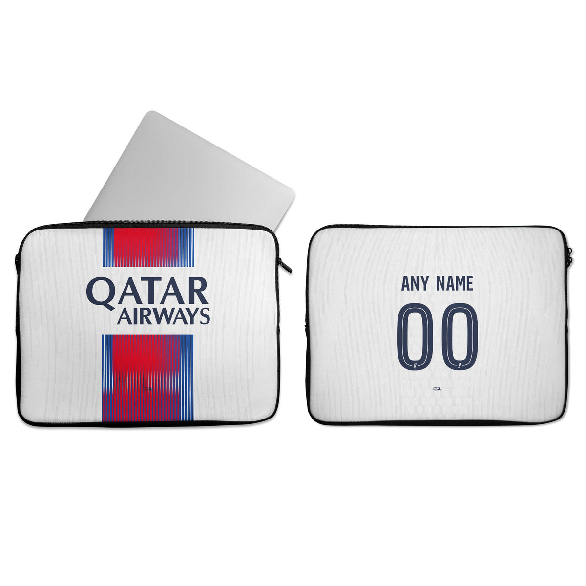 Laptop sleeve with the Paris Saint Germain 2026-27 Away football shirt design by RIPA Football