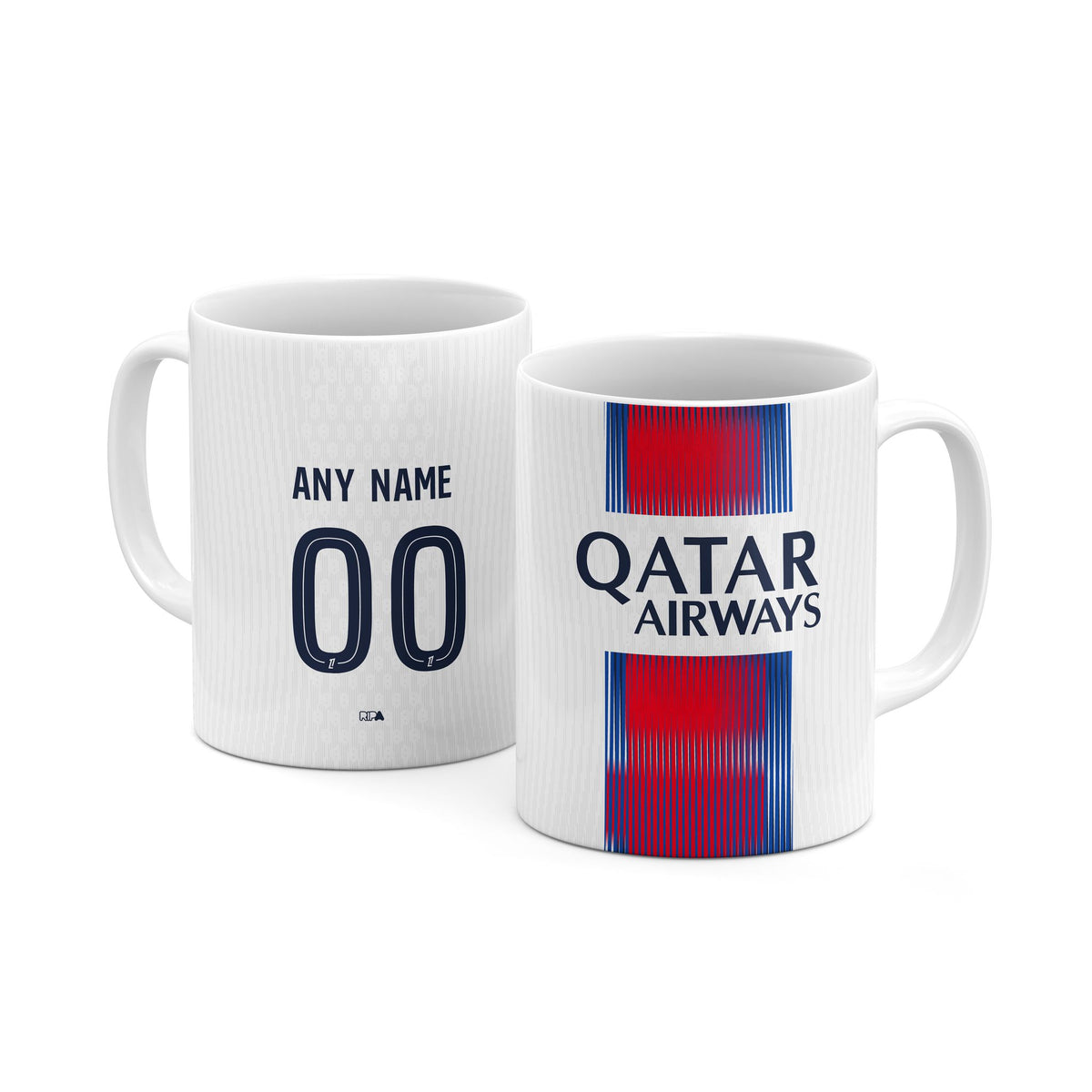Mug with the Paris Saint Germain 2026-27 Away football shirt design by RIPA Football