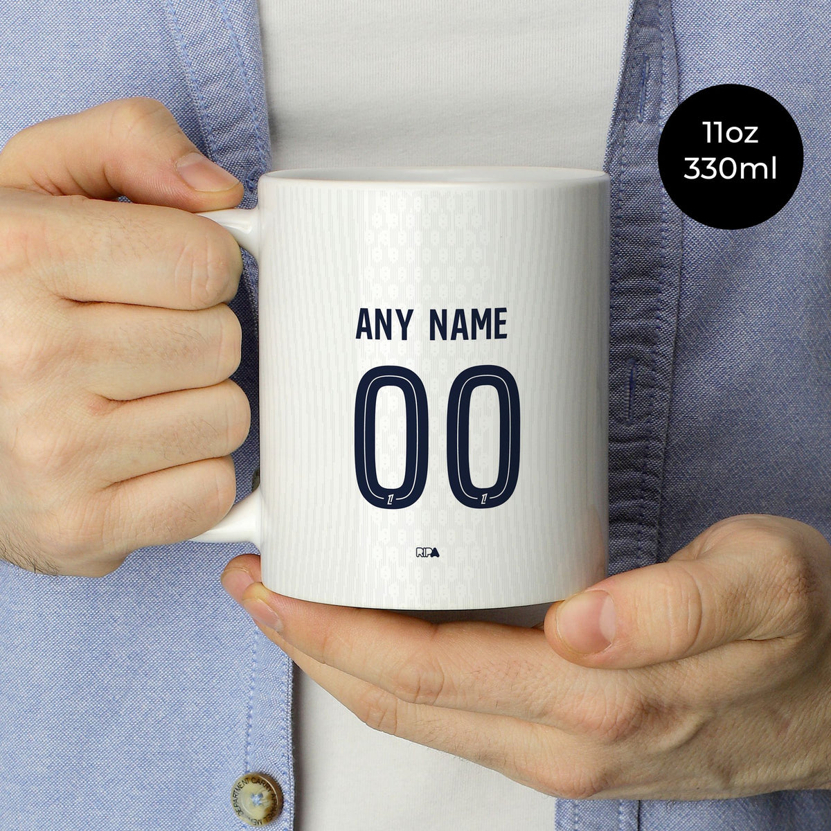 Mug with the Paris Saint Germain 2026-27 Away football shirt design by RIPA Football