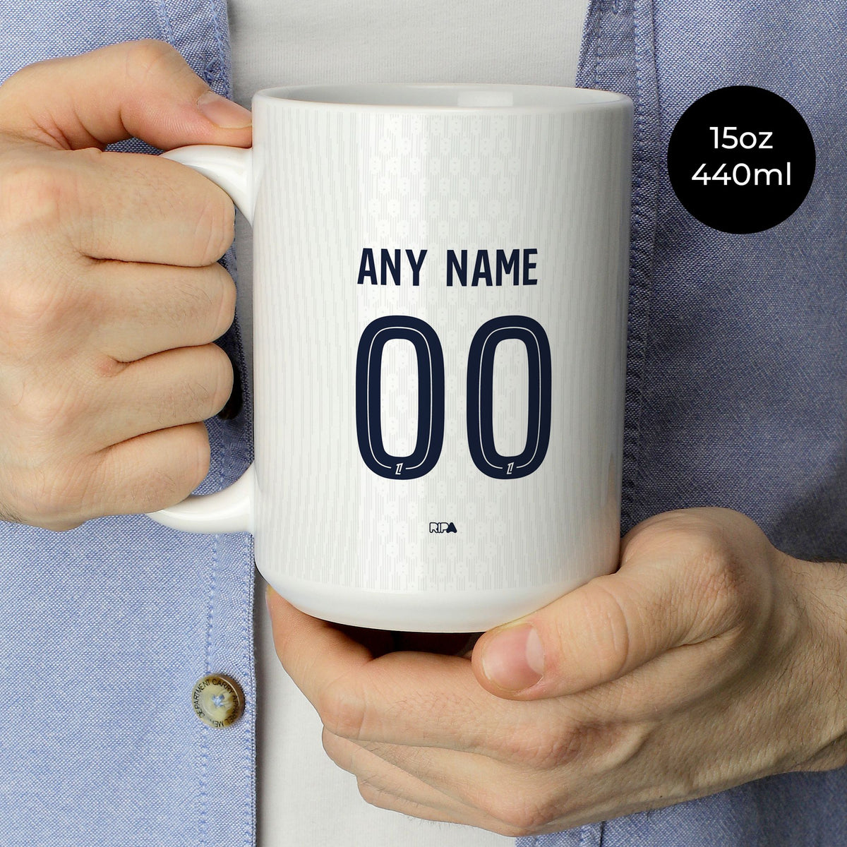 Mug with the Paris Saint Germain 2026-27 Away football shirt design by RIPA Football