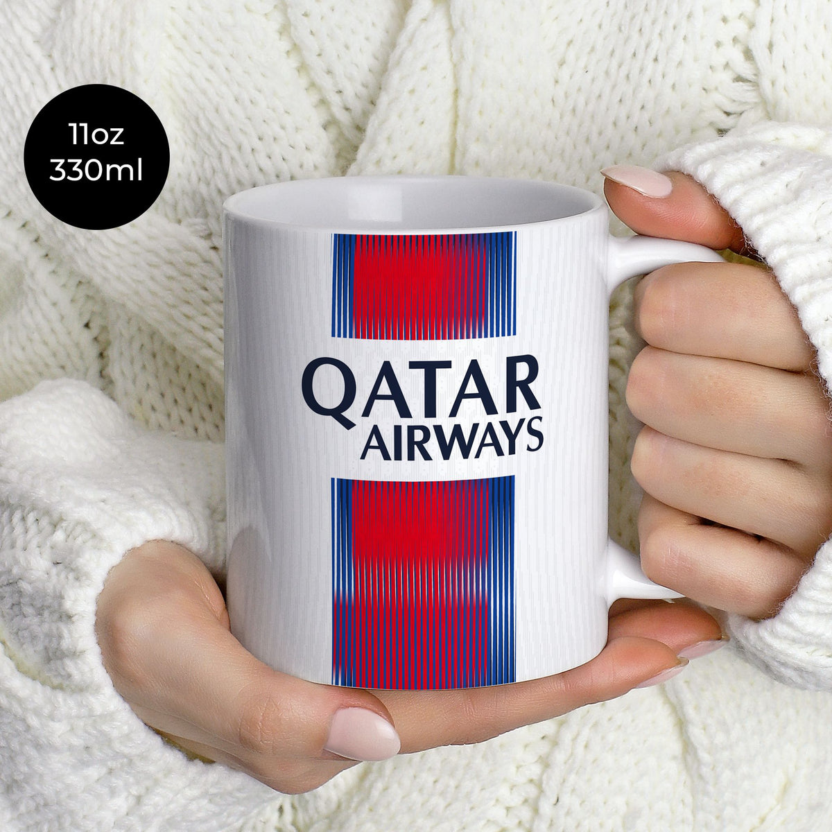 Mug with the Paris Saint Germain 2026-27 Away football shirt design by RIPA Football